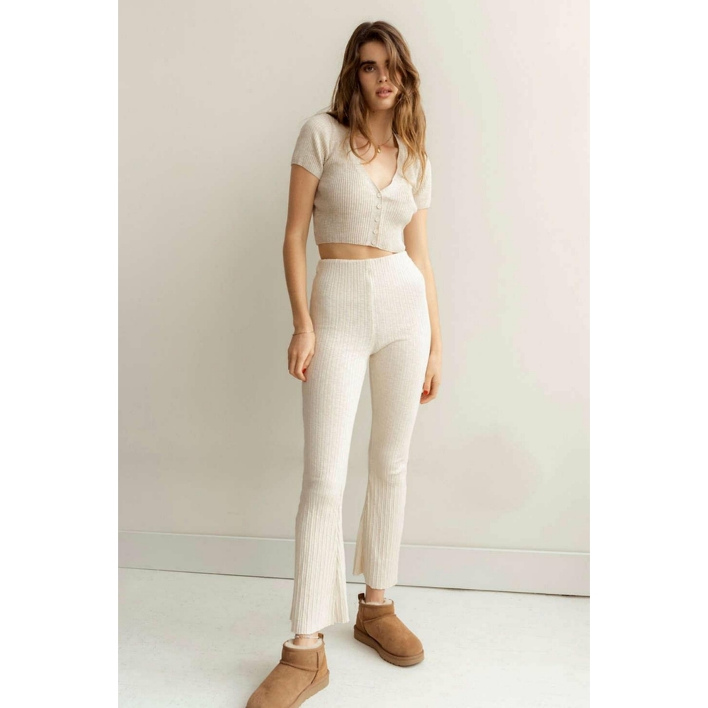 Urban Outfitters Rosie Ribbed High-Waisted Flare Pants
